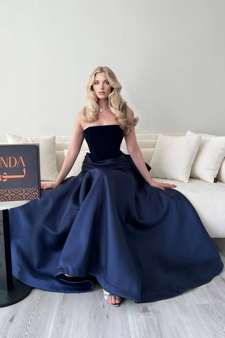 Velvet Splicing Bow Design Maxi Dress