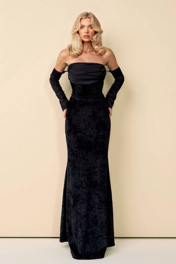 Velvet Splicing Fishtail Maxi Dress