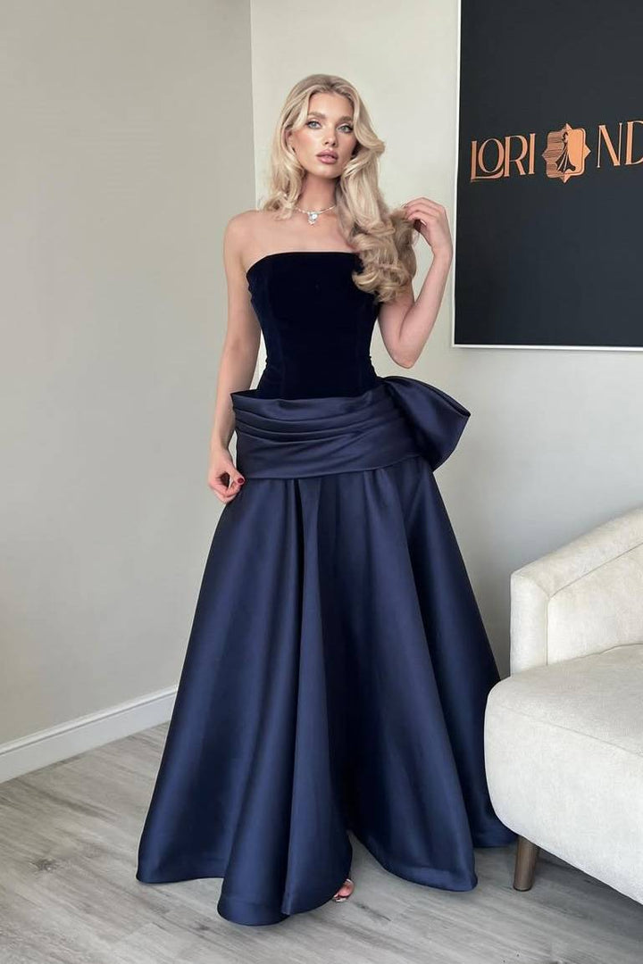 Velvet Splicing Bow Design Maxi Dress