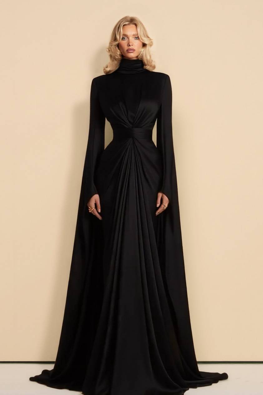 Pleated Design Waist-cinching Maxi Dress