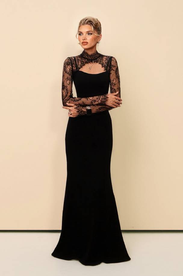 Lace Splicing Hollow Design Maxi Dress