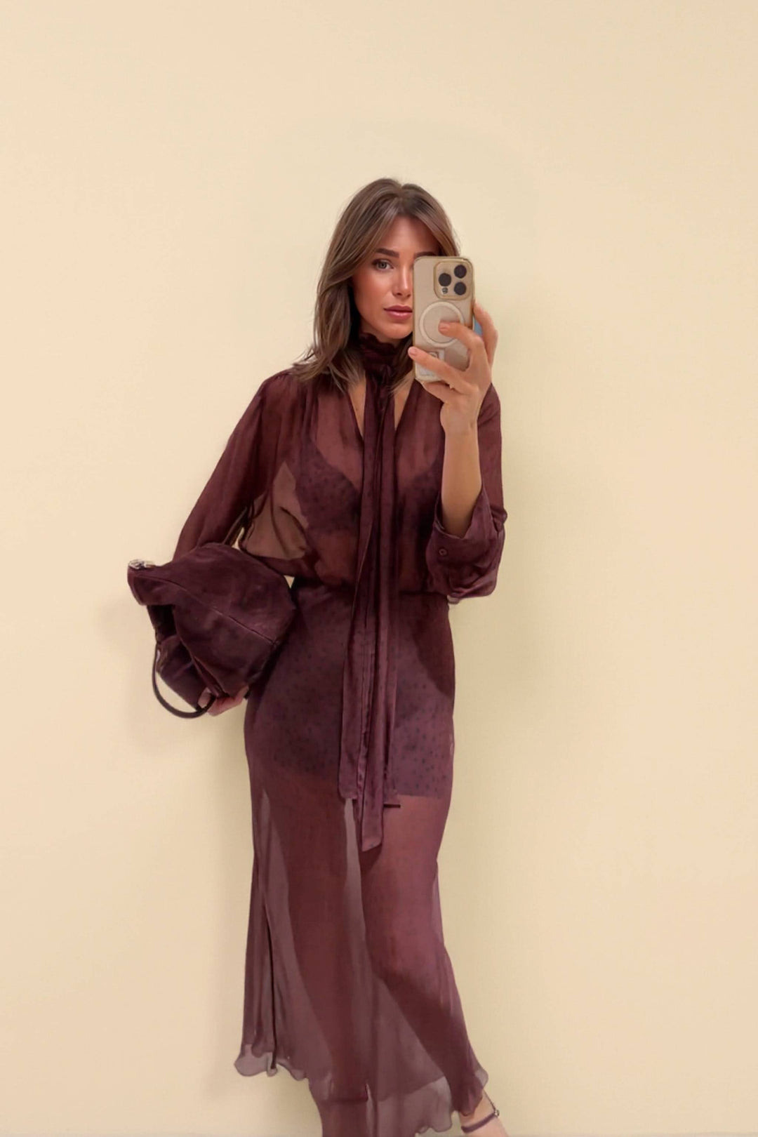 Polka Dot Printed Scarf Maxi Dress