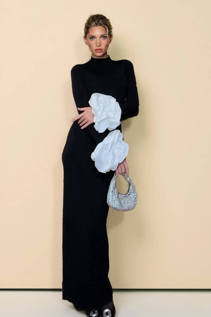 Slim Fit Floral Sleeve Maxi Dress