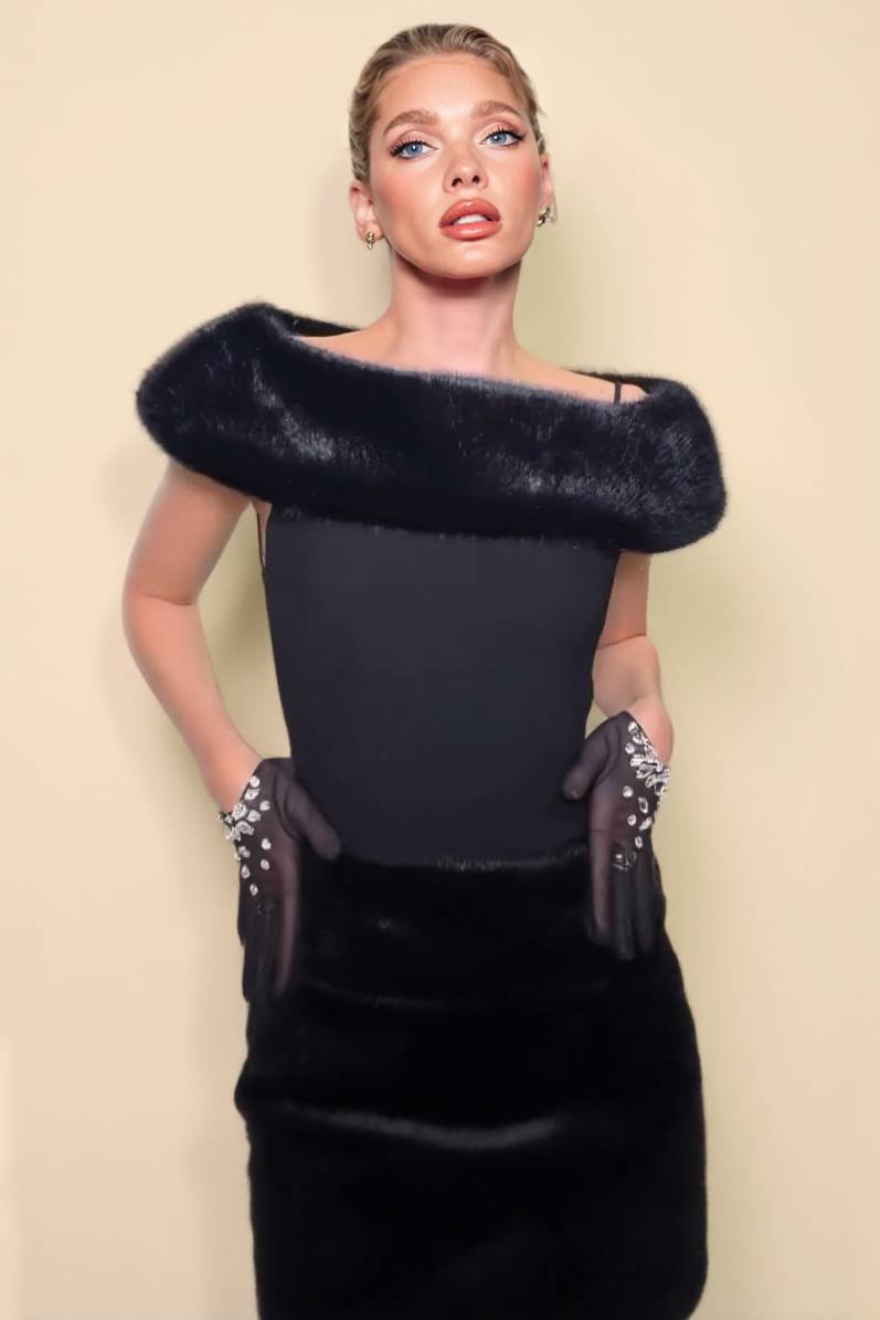 Feather Off Shoulder Mini Dress