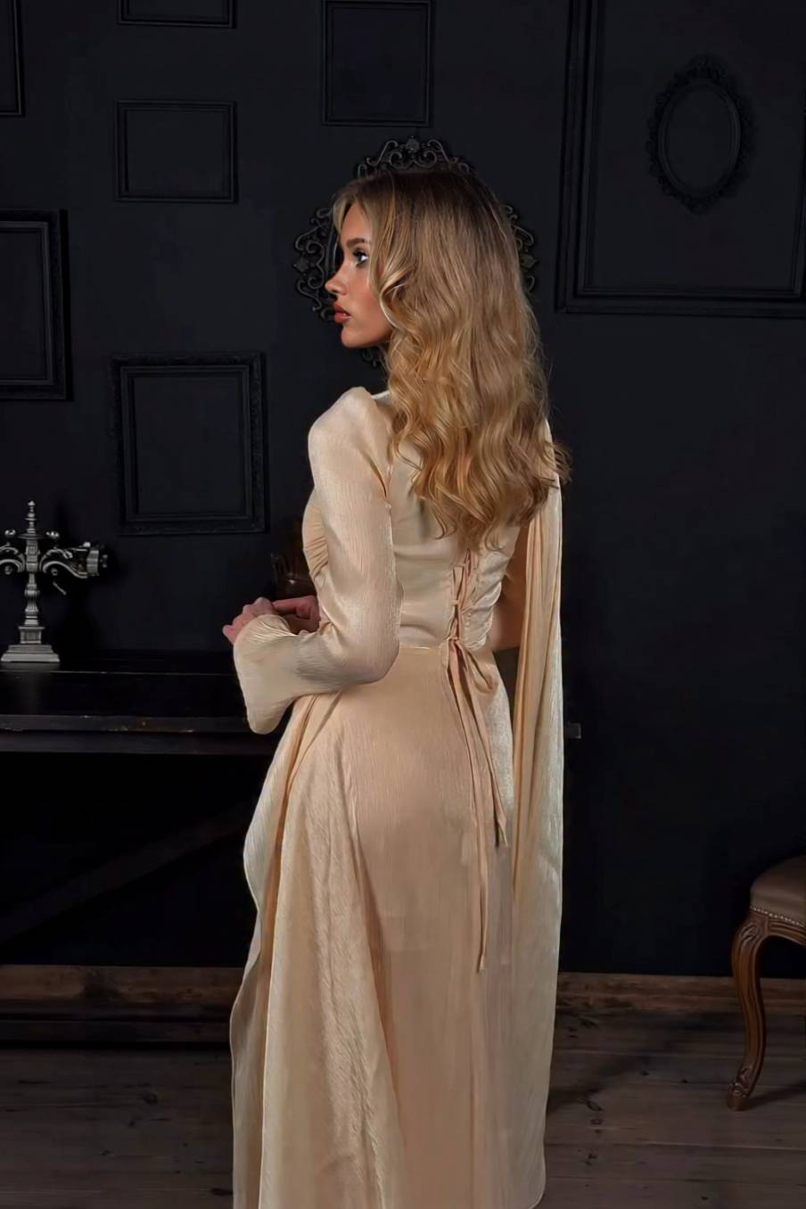 Pleated Ribbon Design Maxi Dress