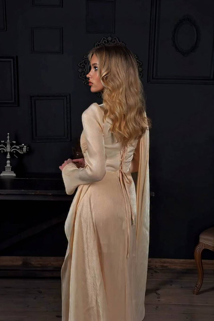 Pleated Ribbon Design Maxi Dress