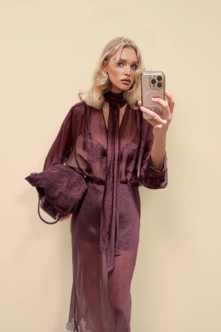 Polka Dot Printed Scarf Maxi Dress