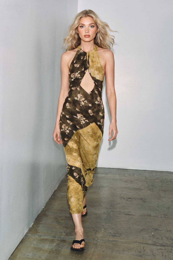 Halter-Neck Printed Maxi Dress