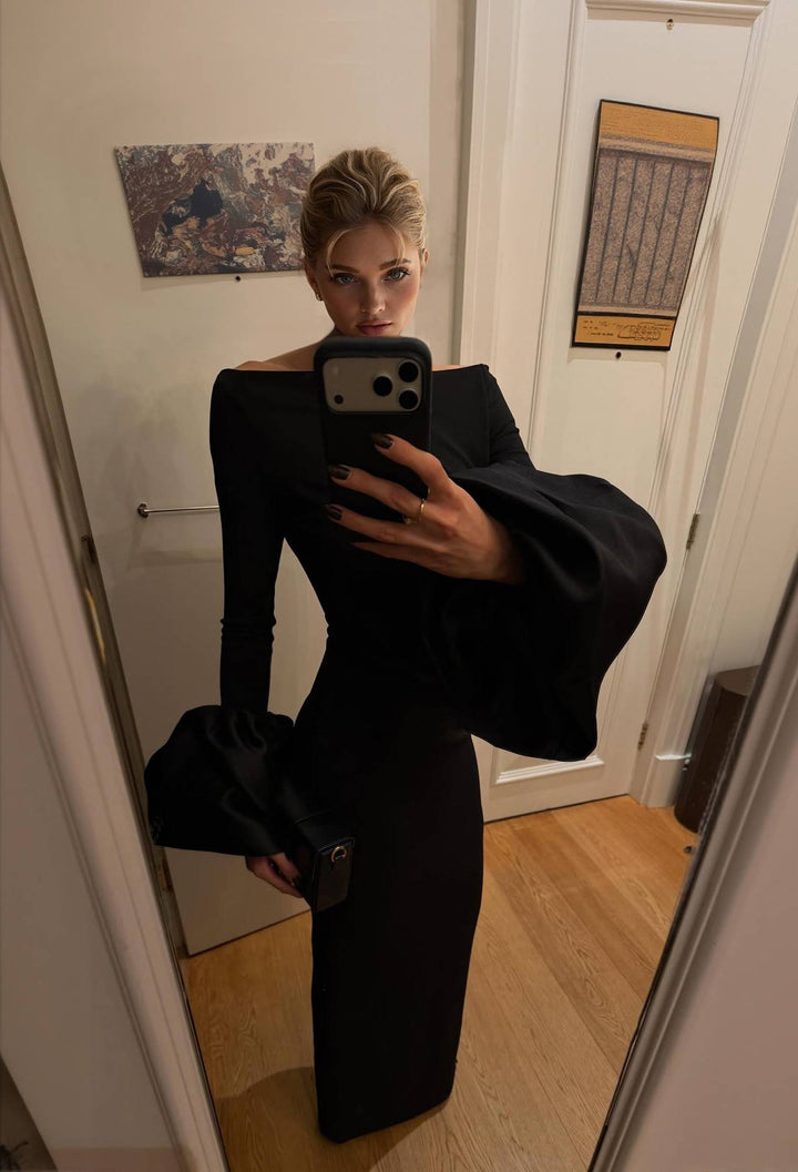 Boat Neck Bell Sleeve Slim-Fit Maxi Dress