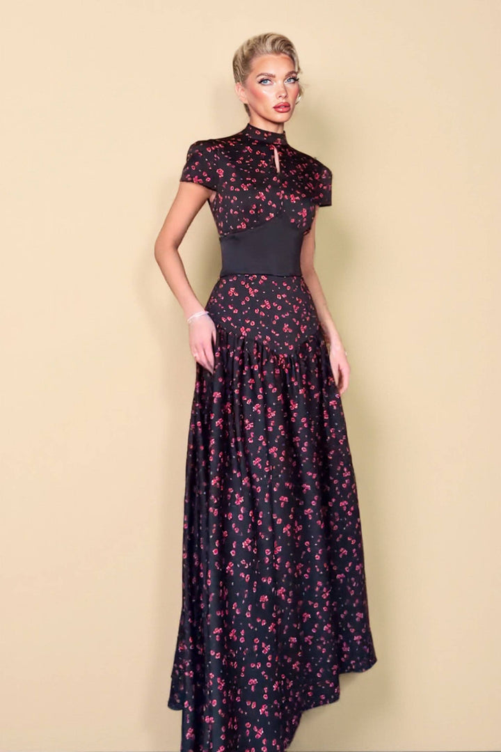 Waistband Floral Print Maxi Dress