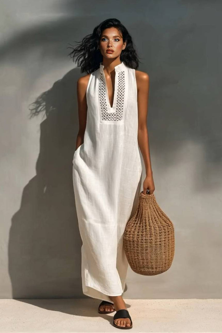 Hollow Design Stand Collar Maxi Dress