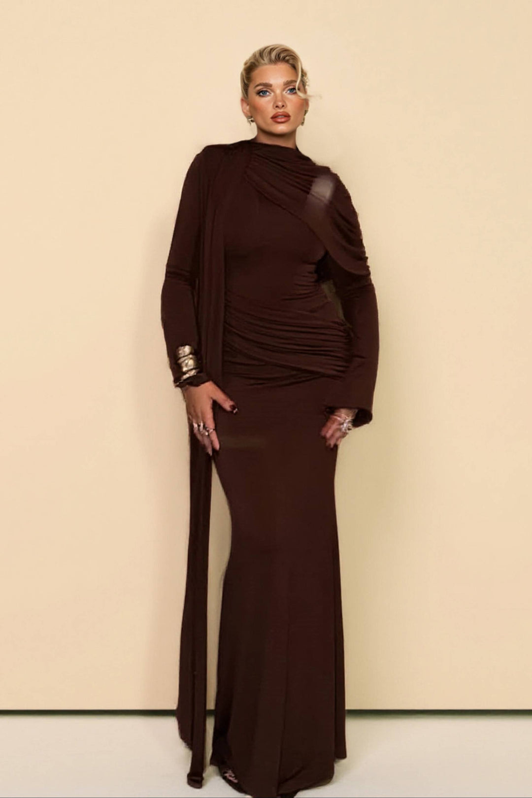 Pleated Ribbon Design Maxi Dress