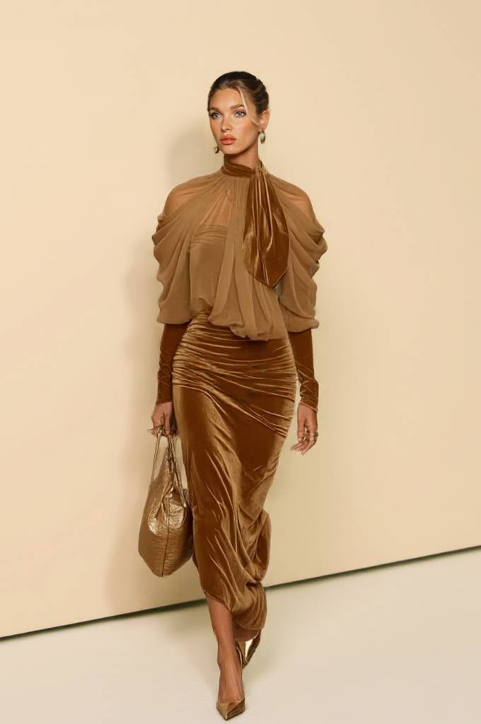 Velvet Splicing Tulle Irregular Hem Dress