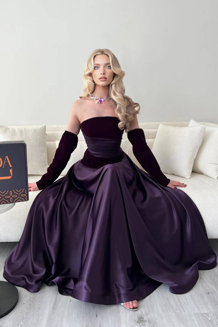 Velvet Splicing Pleated Maxi Dress