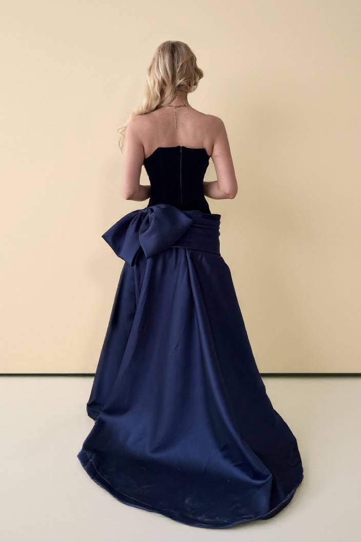 Velvet Splicing Bow Design Maxi Dress