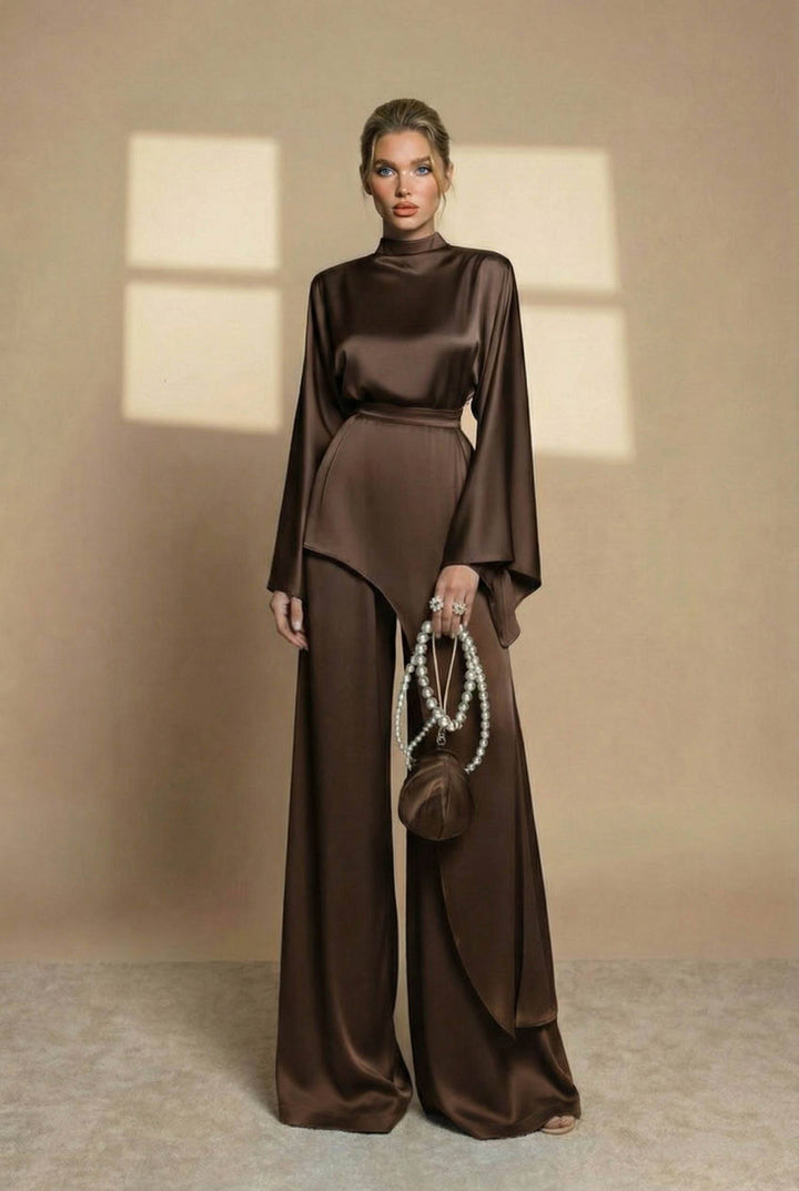Irregular Shirt And Wide Leg Pants Set