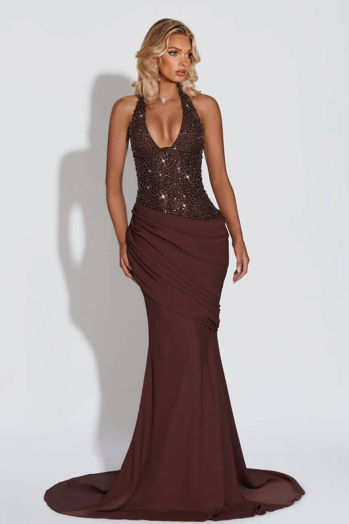 Shiny Pleated Design Maxi Dress