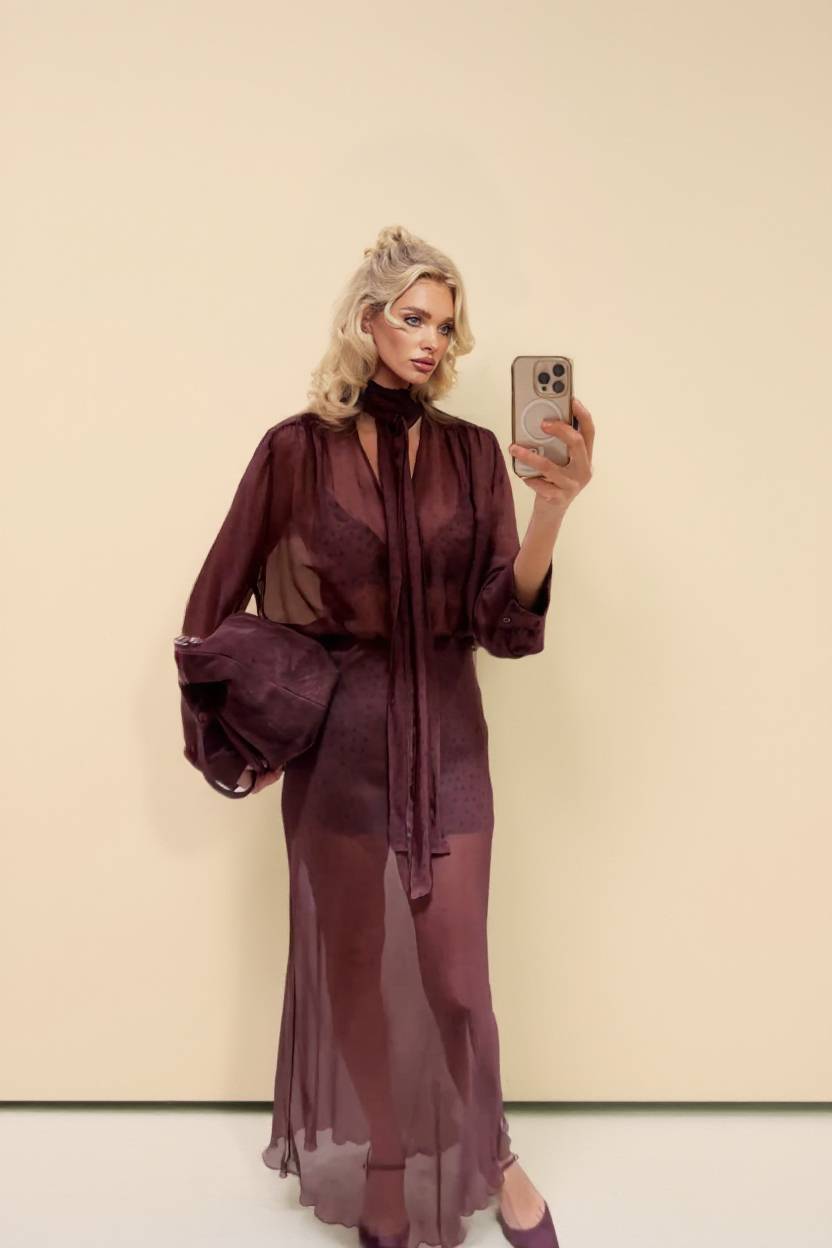 Polka Dot Printed Scarf Maxi Dress