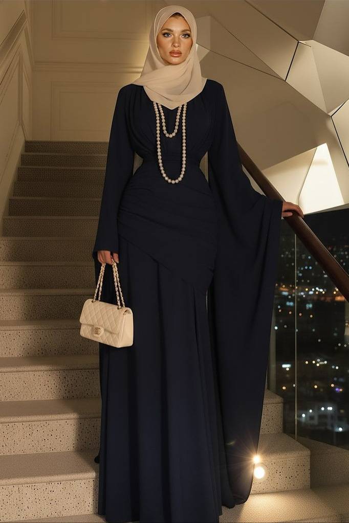 Pleated Design Hip-hug Maxi Dress