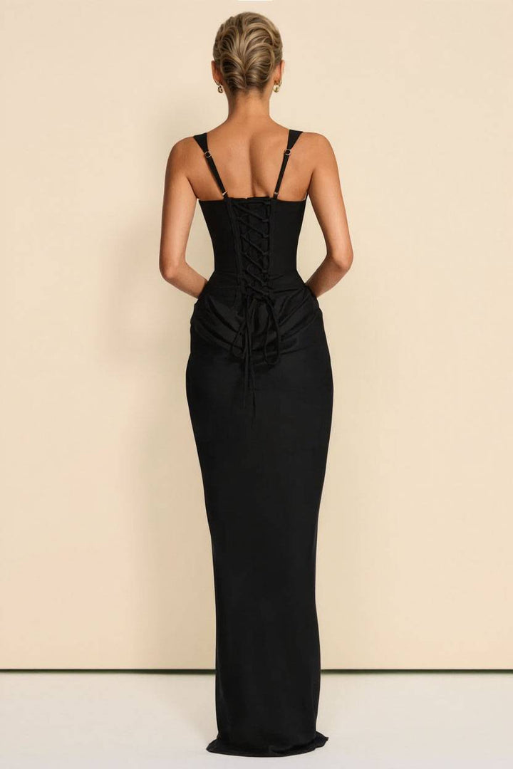Sling Slim Fit Pleated Maxi Dress