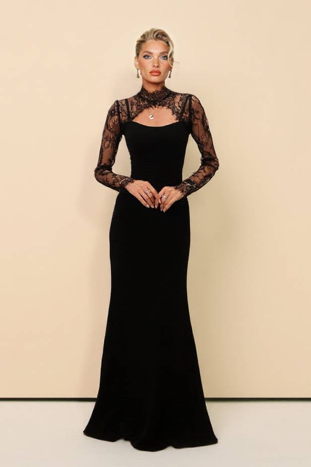 Lace Splicing Hollow Design Maxi Dress