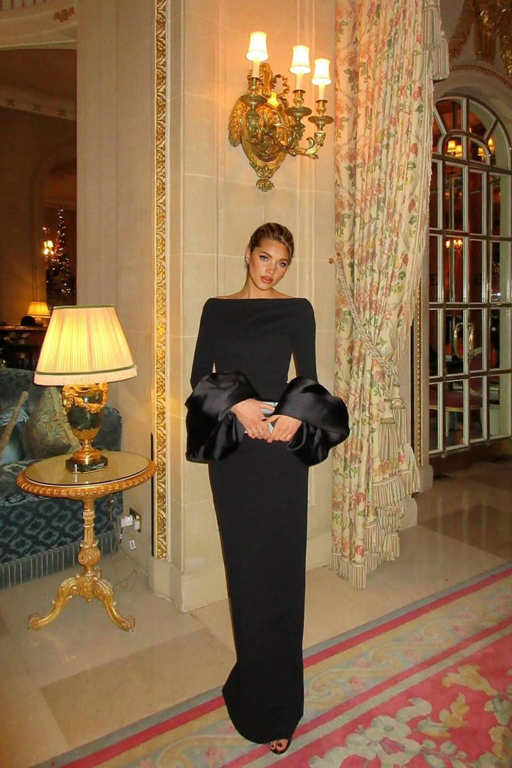 Boat Neck Bell Sleeve Slim-Fit Maxi Dress