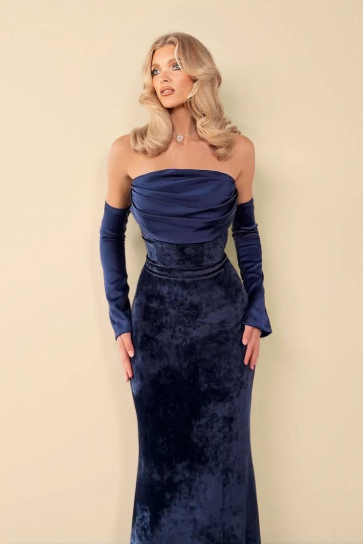 Velvet Splicing Fishtail Maxi Dress