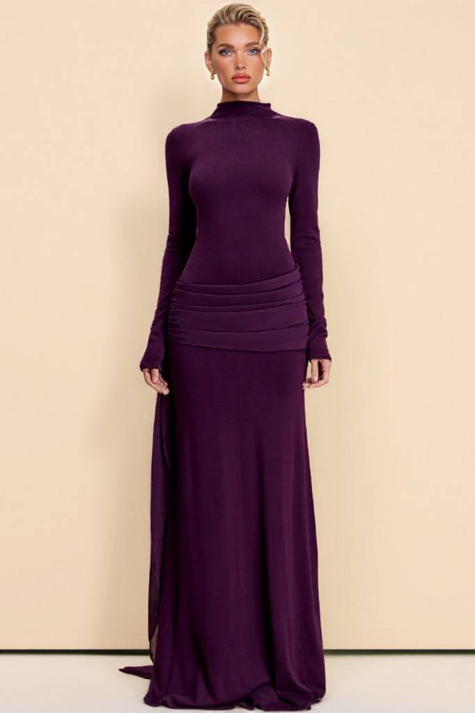 Pleated Ribbon Design Maxi Dress