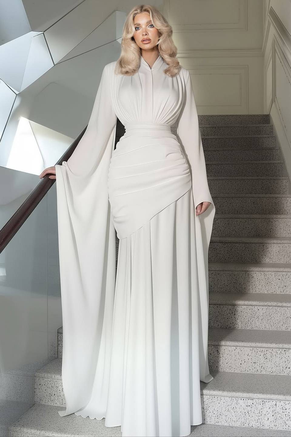 Pleated Design Hip-hug Maxi Dress