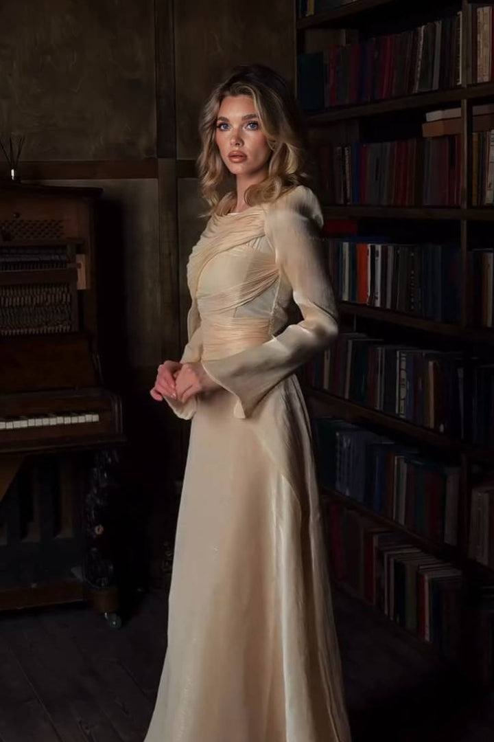 Pleated Ribbon Design Maxi Dress