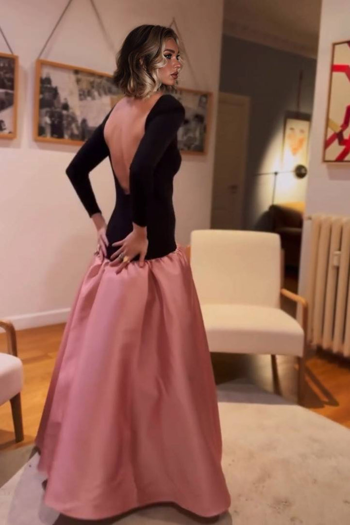 Color Contrast Backless Maxi Dress