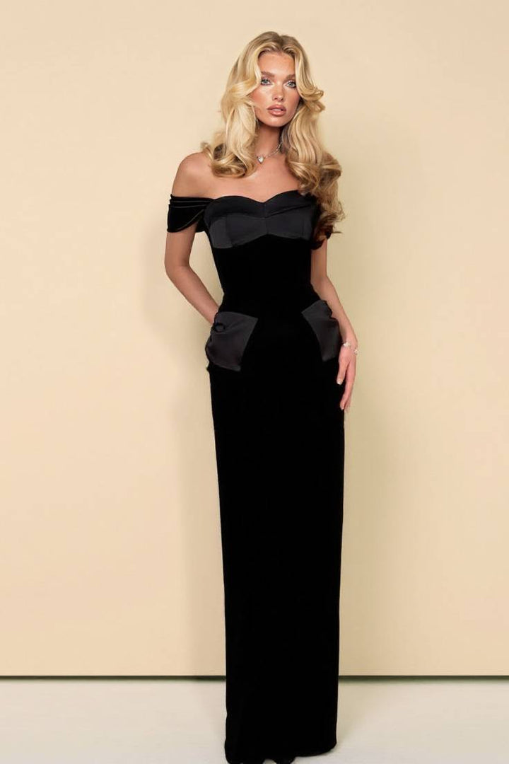 Velvet Splicing Off-Shoulder Maxi Dress