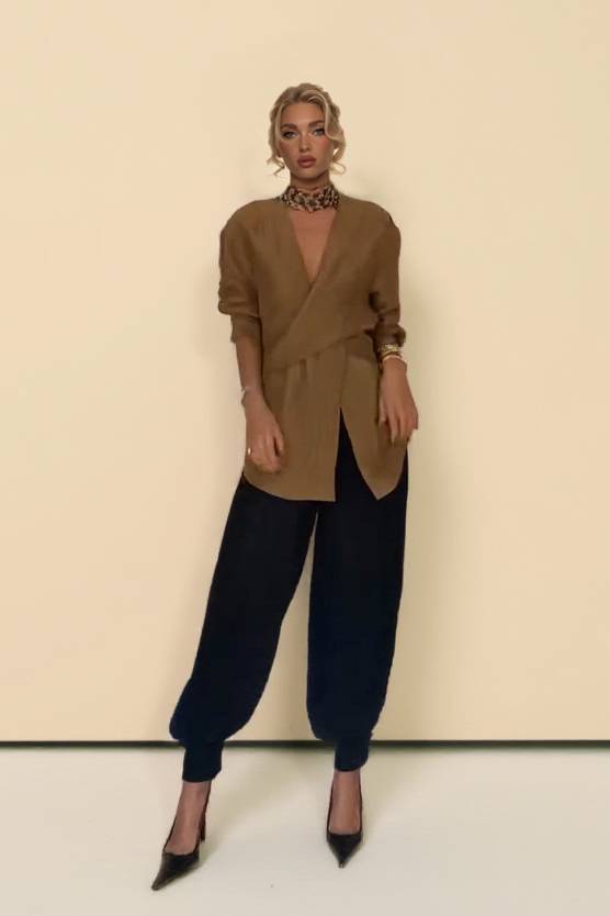 Cross Design Loose Shirt And Lantern Pants Set