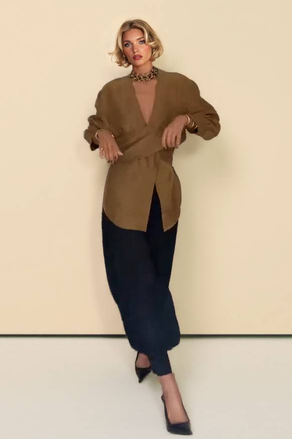 Cross Design Loose Shirt And Lantern Pants Set