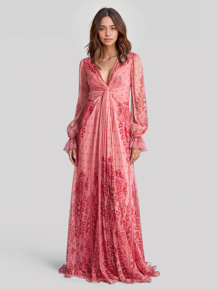 Exquisite Paisley Print Flowy Maxi Dress