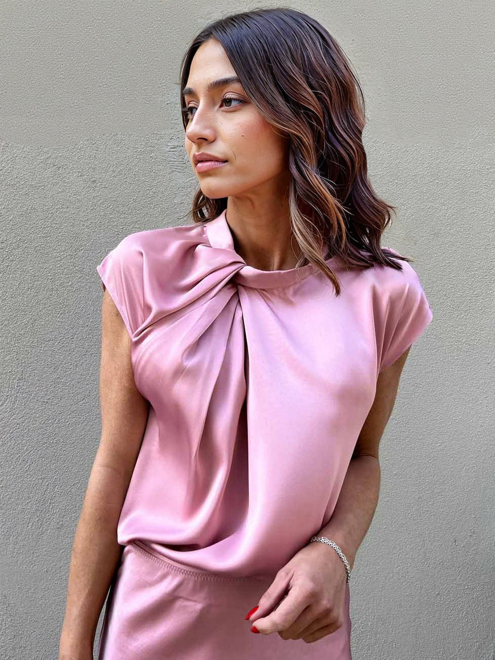 Elegant Satin Twist Shirt Skirt Two-Piece Set