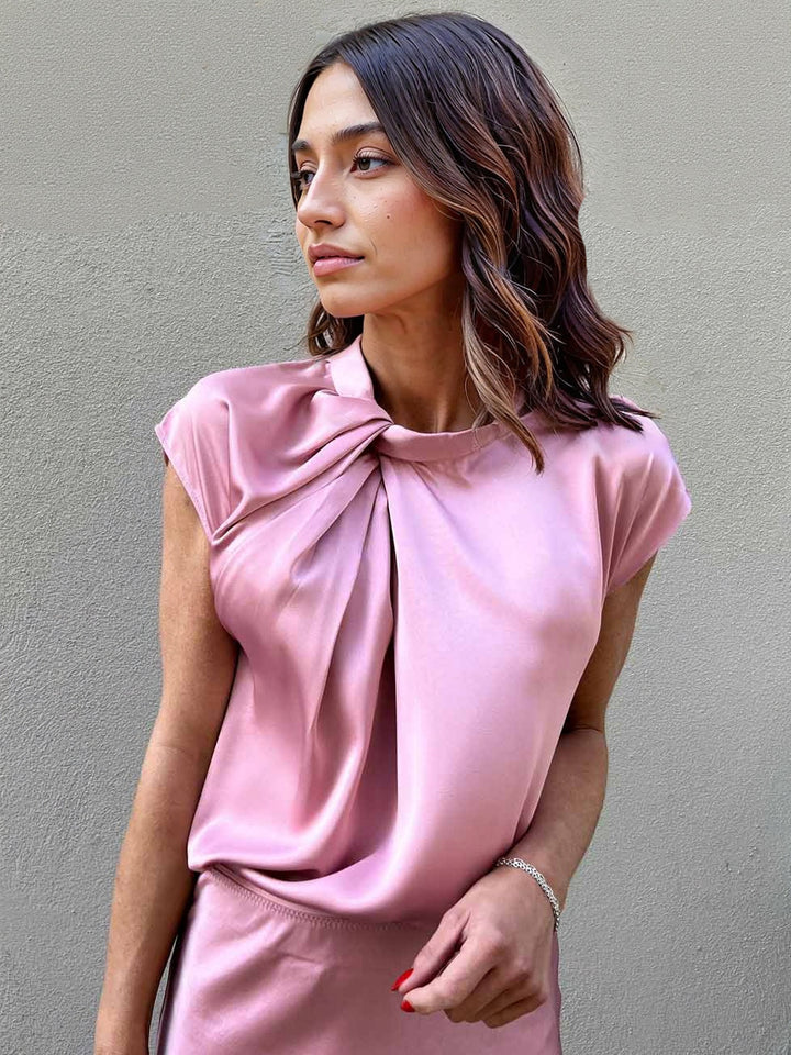 Elegant Satin Twist Shirt Skirt Two-Piece Set