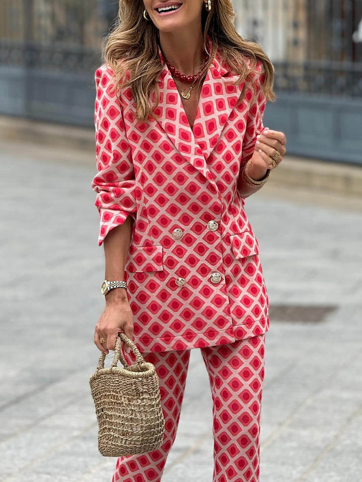 Blazer casual con bolsillo de manga larga y estampado geométrico