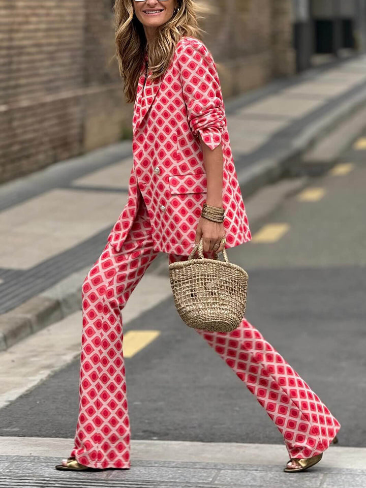 Casual Geometric Print Pocket Suit Pants