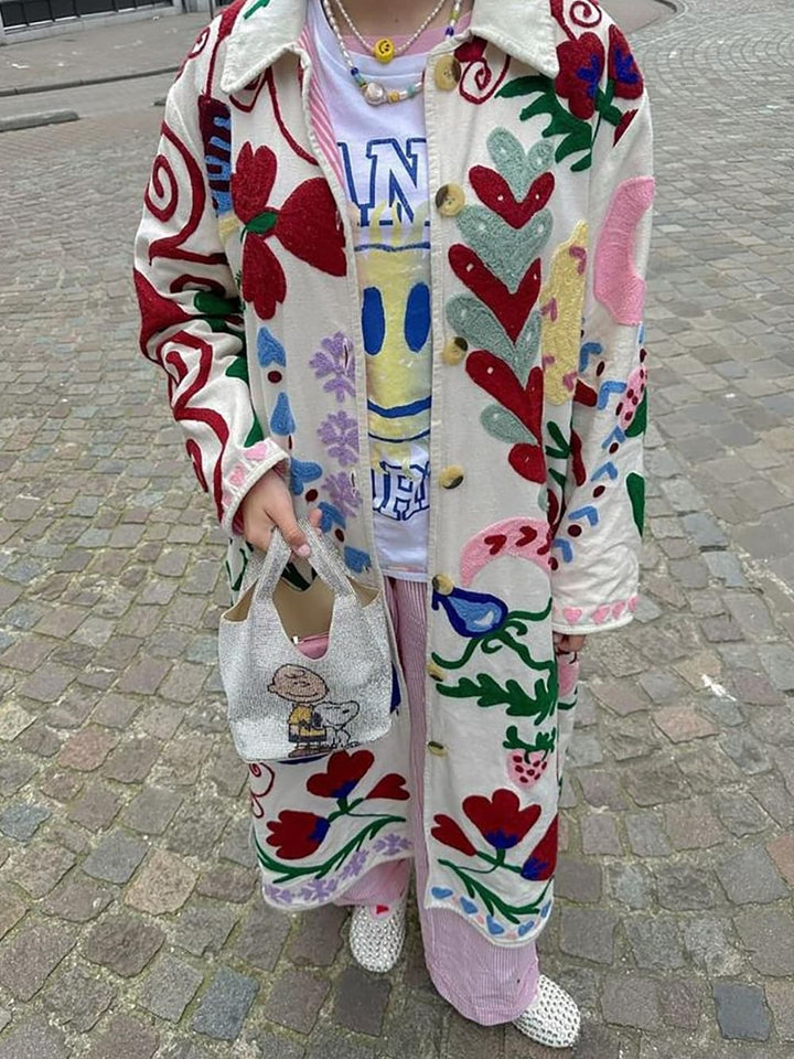 Vibrant Natural Flower Print Coat