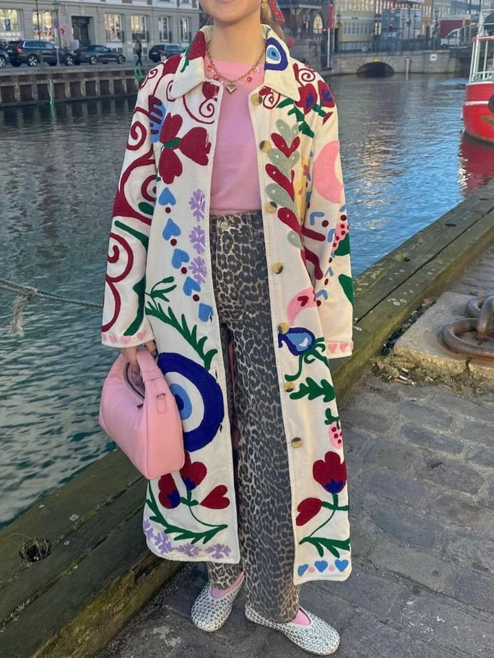 Vibrant Natural Flower Print Coat