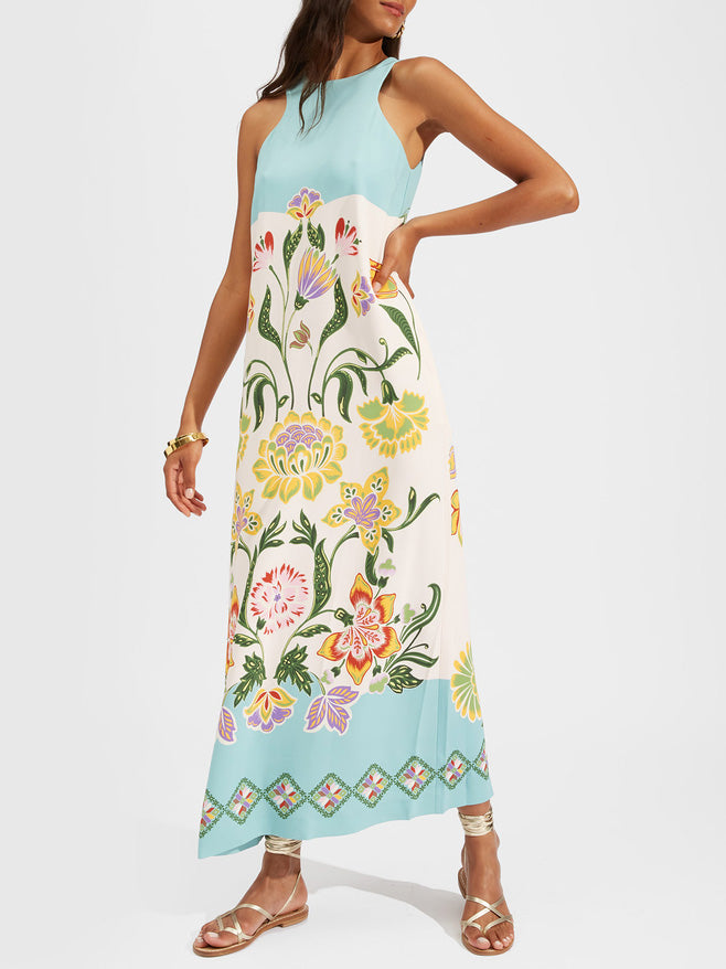 Exquisite Sunshine Floral Print Sleeveless Midi Dress