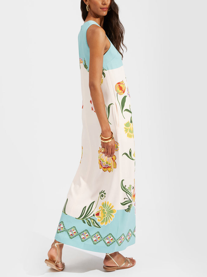 Exquisite Sunshine Floral Print Sleeveless Midi Dress