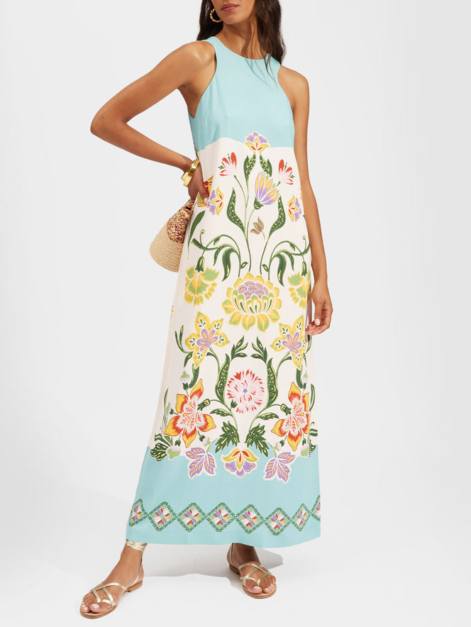 Exquisite Sunshine Floral Print Sleeveless Midi Dress