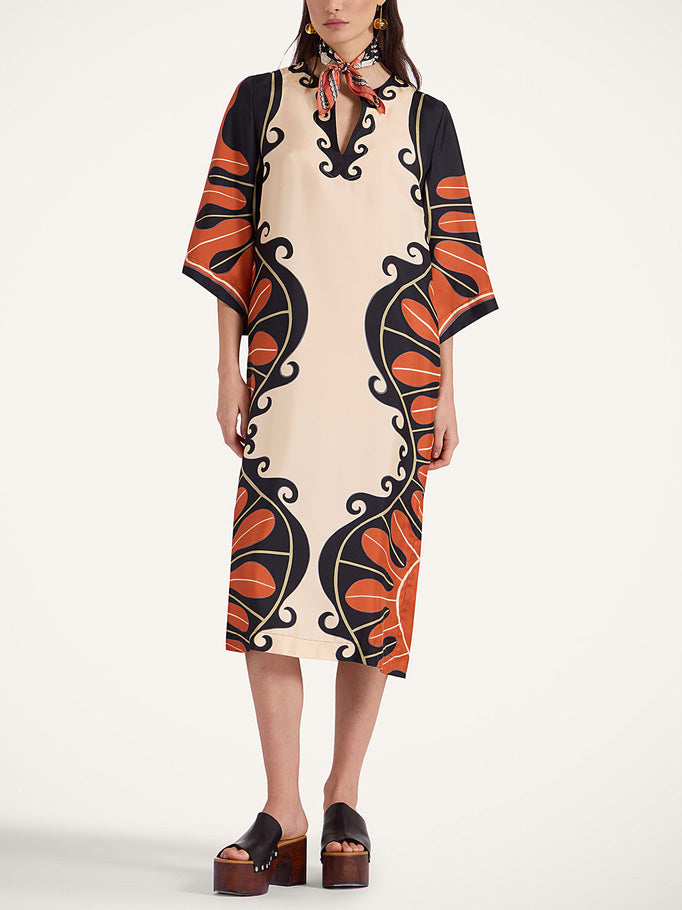 Unique Abstract Swirl Print Midi Dress