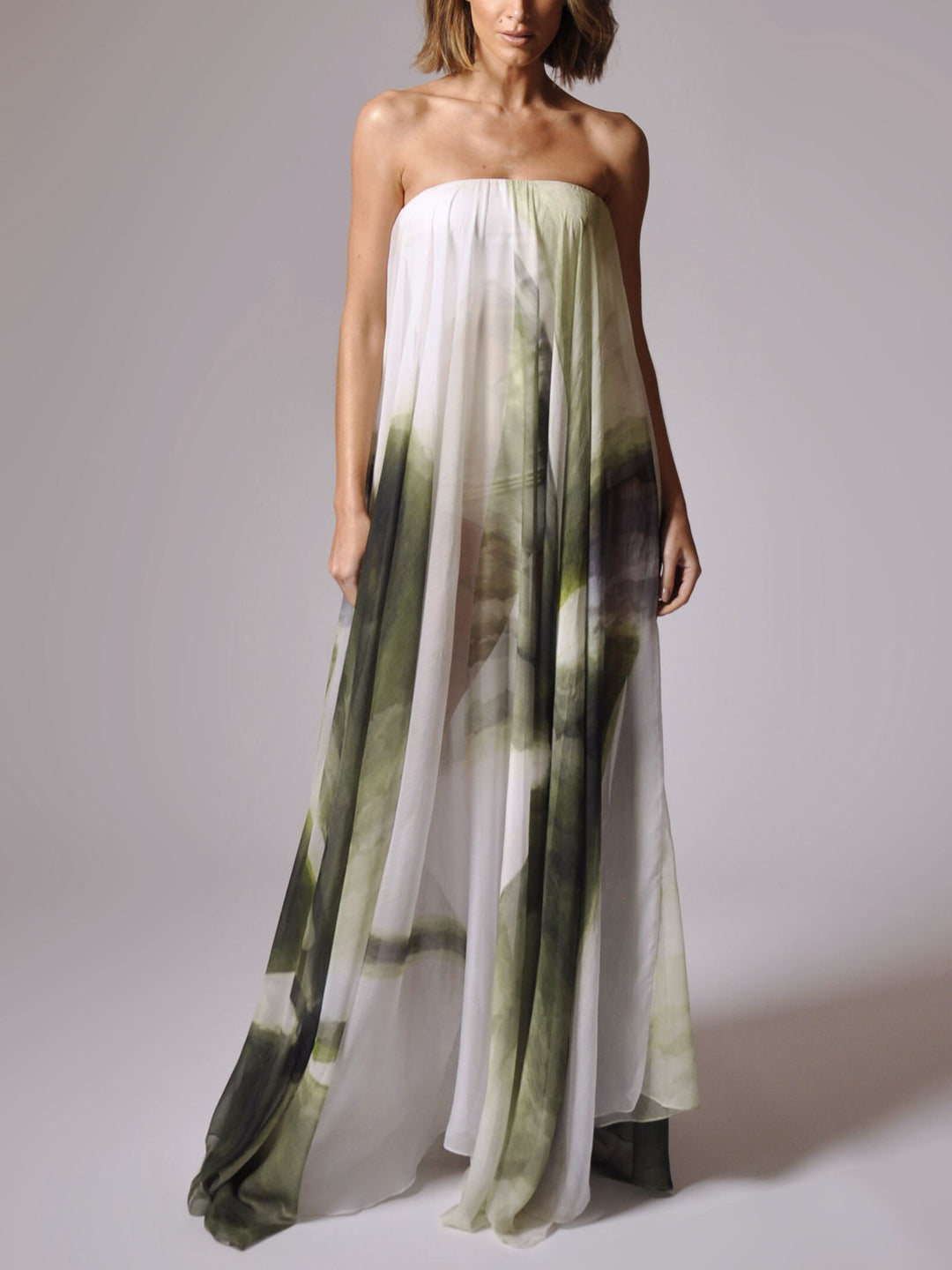 Unique Watercolor Abstract Print Flowy Maxi Dress