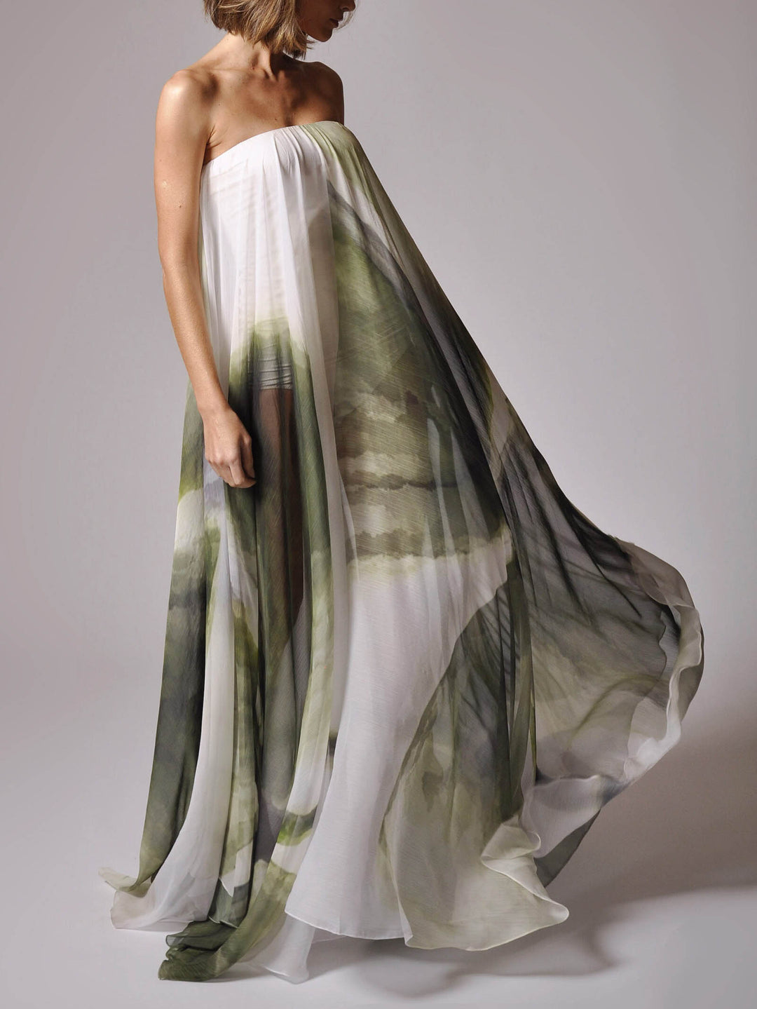 Unique Watercolor Abstract Print Flowy Maxi Dress