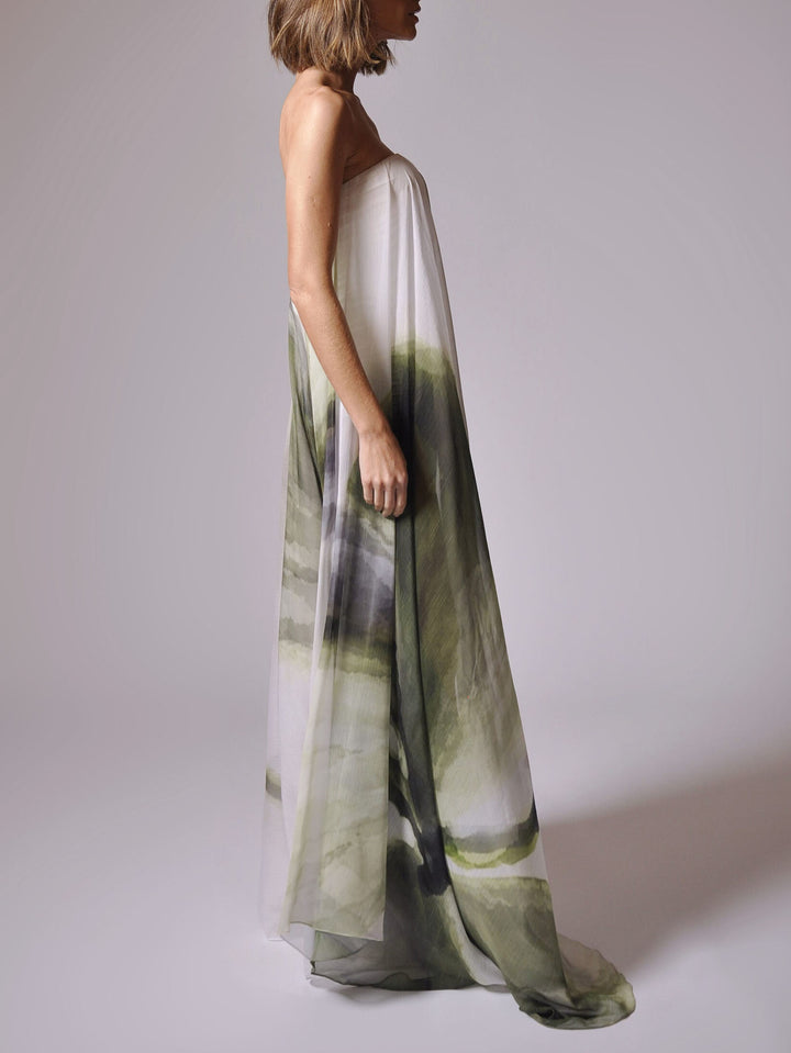 Unique Watercolor Abstract Print Flowy Maxi Dress