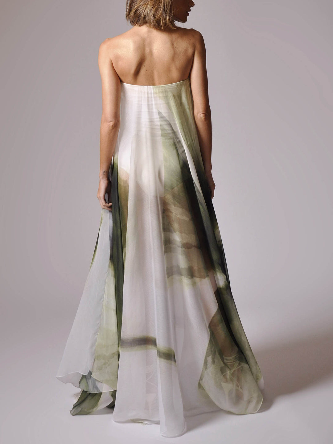 Unique Watercolor Abstract Print Flowy Maxi Dress