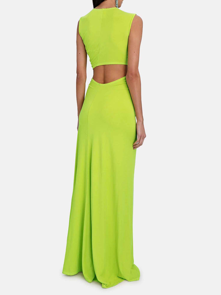 Modern Deep V-Neck Cutout Twist Knit Maxi Dress